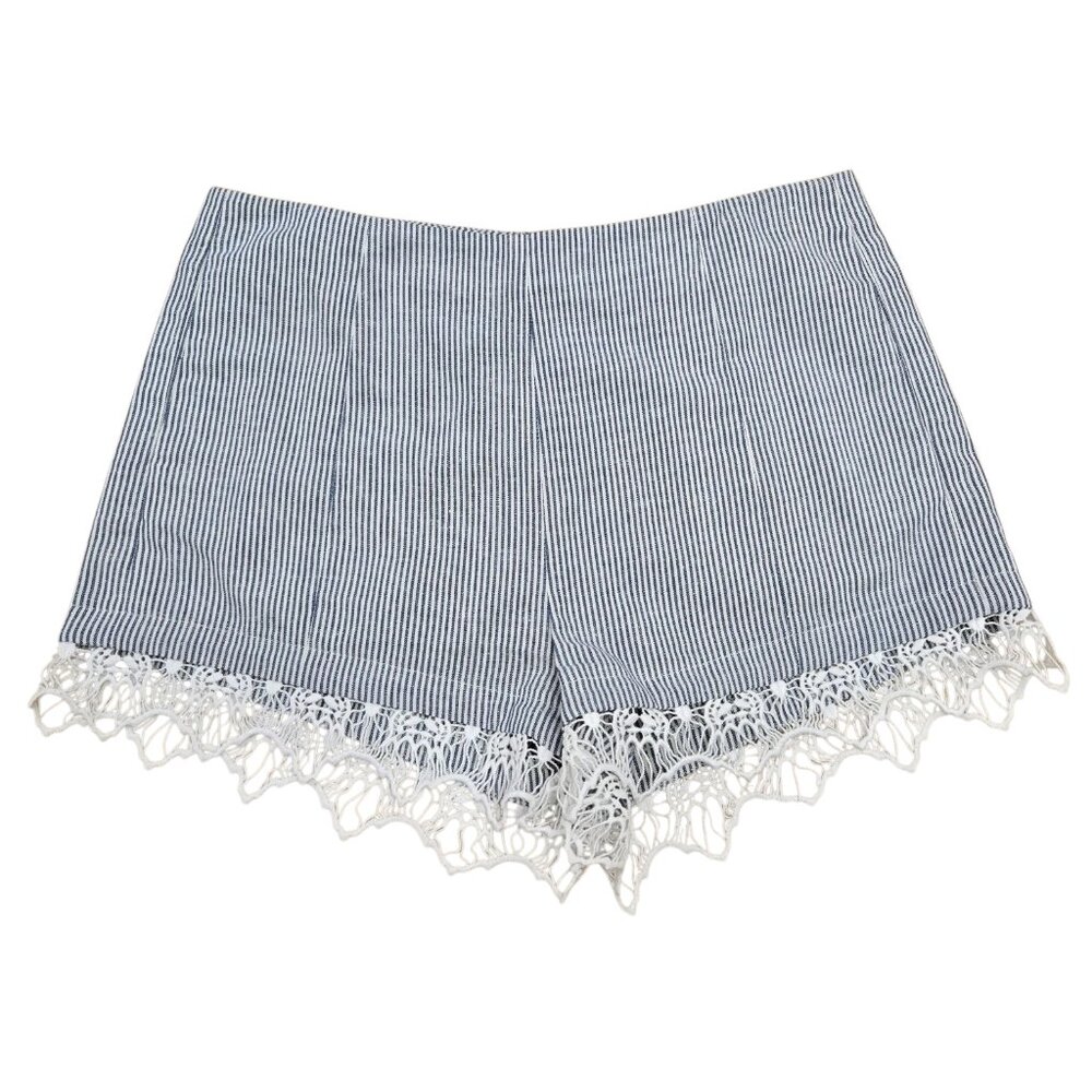 Rag & Bone Striped Short Shorts Lace Trim Cotton Linen Made in USA Size 2
